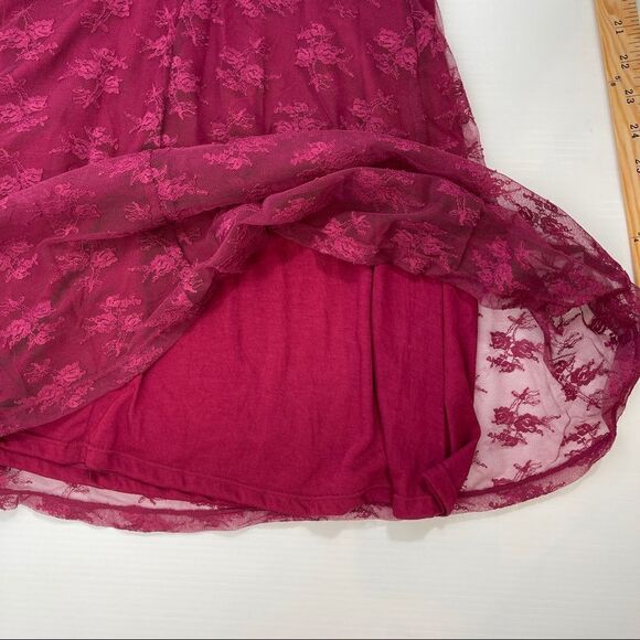 Divided Lace Dress Fit & Flare Burgundy Short Sleeves Lined Stretch Women's 4 - Picture 7 of 11